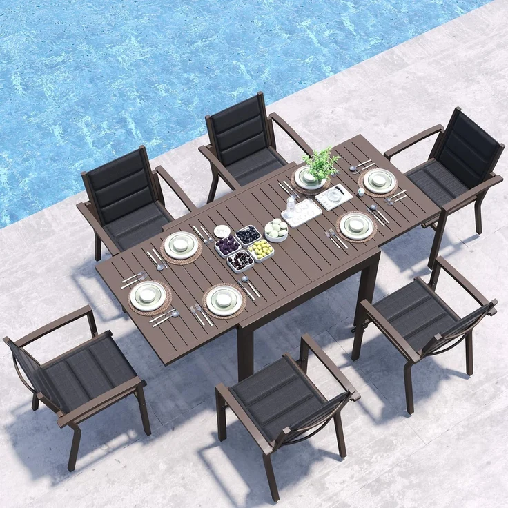 JUMMICO Gartenmöbel 6 Personen Set stapelbar mit Textilpolster & einfach Montiert, Aluminium, Hellgrau – Bild 1