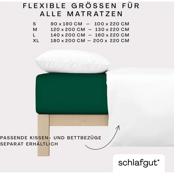 Schlafgut 'Pure' Spannbettlaken, Gummizug: rundum, für Matratzen bis 30cm Höhe, Bio-Baumwolle mit Elasthan, Green Deep, L 140x200 cm - 160x220 cm – Bild 2