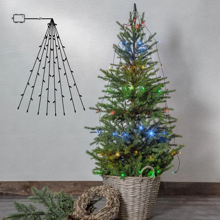 Outdoor-Lichterkette ,Akku' mit Batterie + Timer, 8 Stränge, 64 Mini LEDs in bunt, wetterfest, 270x140cm – Bild 4