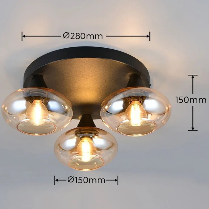 LED Deckenleuchte, Metall schwarz, Glas amberfarben, D 39 cm – Bild 10