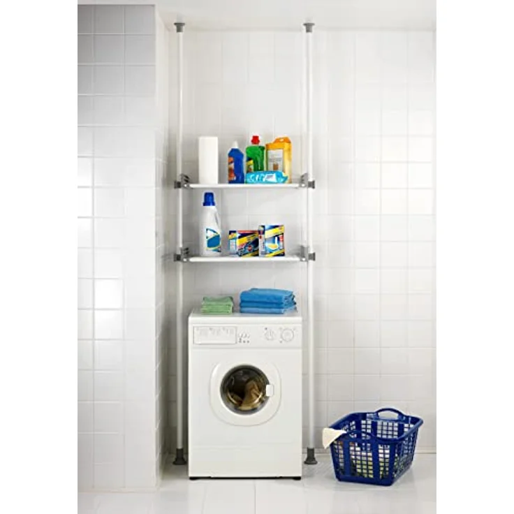 WENKO Teleskopregal Modell Herkules Twin, Set, 2 Trägerstangen, 2 verstellbare Ablagen, ideal für Bad & Abstellkammer – Bild 9