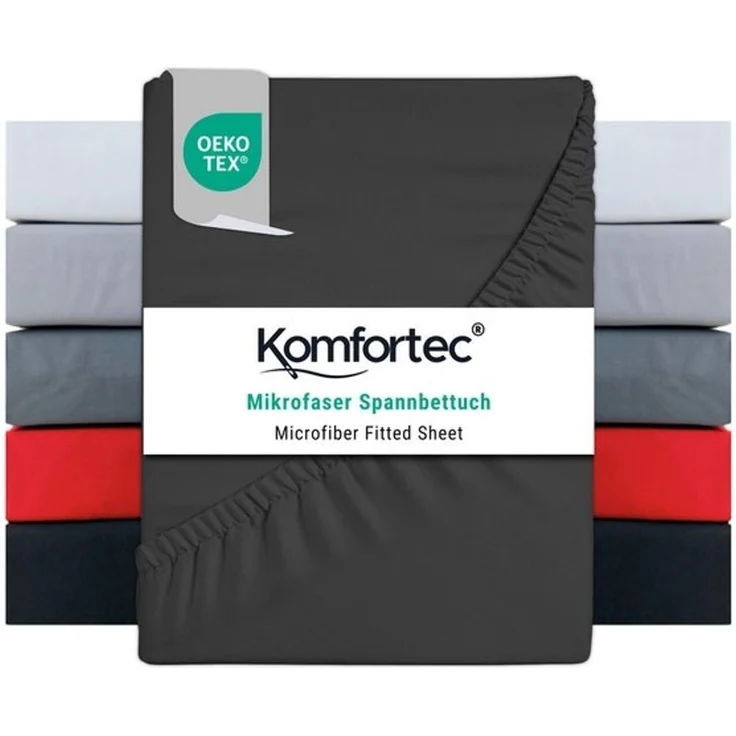 Komfortec Mikrofaser Spannbettlaken 90x200 cm – Weiches Spannbetttuch mit Rundumgummi – Fitted Sheet für Matratzen bis 30 cm – Anthrazit – Oeko-Tex – Pflegeleicht & Hautfreundlich – 90g/m² – Bild 4