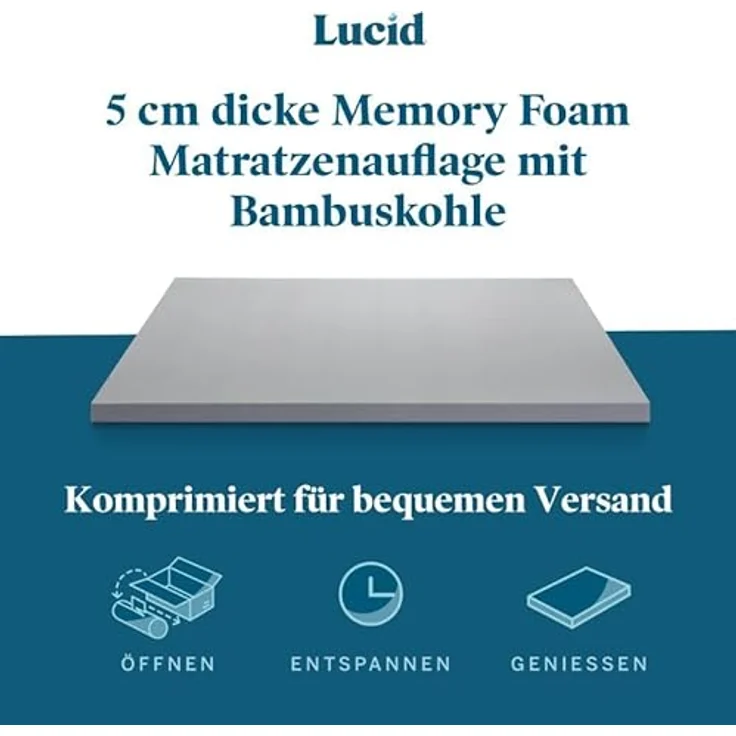 LUCID Memory Foam Matratzen Topper 160x190 cm mit Bambuskohle, 5 cm dicke Matratzenauflage 160x190 cm – Bild 3