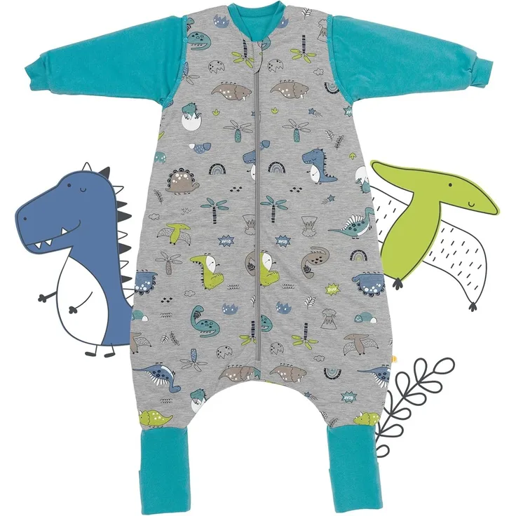 schlummersack Baby Schlafsack mit Füßen 2.5 Tog 80 cm Dino aus Modal | Schlafsack mit Beinen und verlängerten Bündchen für eine Körpergröße von 80-90cm