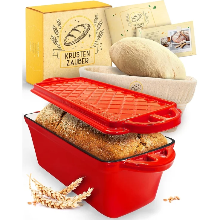 Krustenzauber Brotbackform Brotbackform Gusseisen Topf Brot Backen [inkl. Gärkorb]