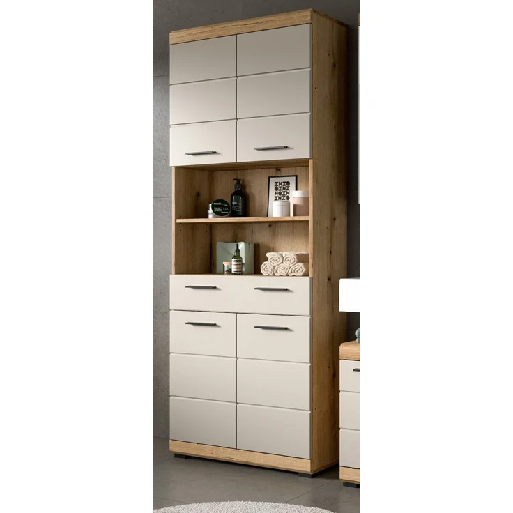 Badezimmer Hochschrank Shawn in sand und Eiche 74 x 191 cm – Bild 1