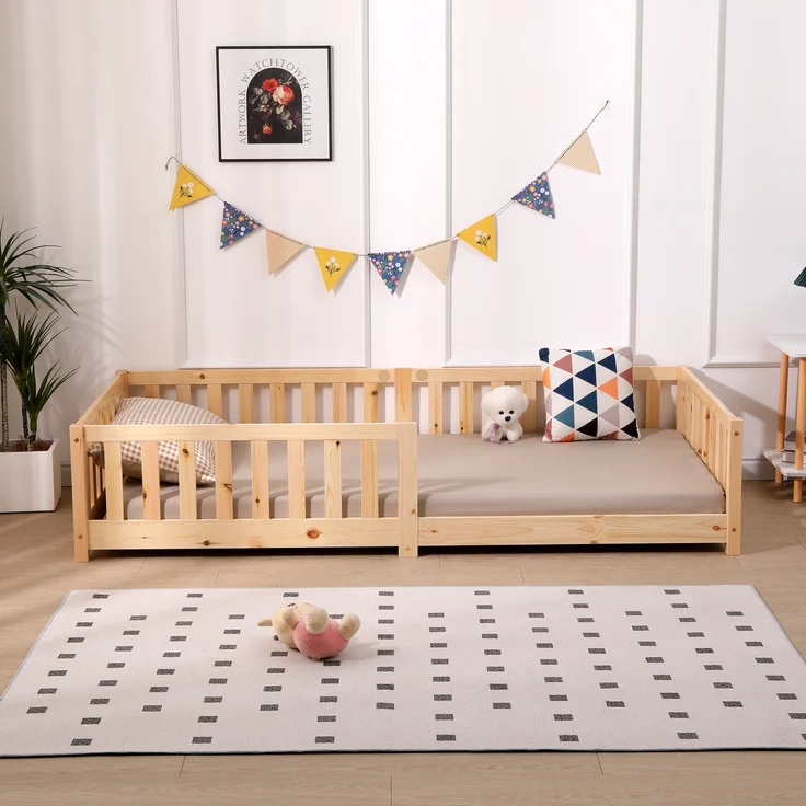 ecoMI Kinderbett mit Rausfallschutz und Lattenrost, Kiefernholz natur, 90x200 cm – Bild 8