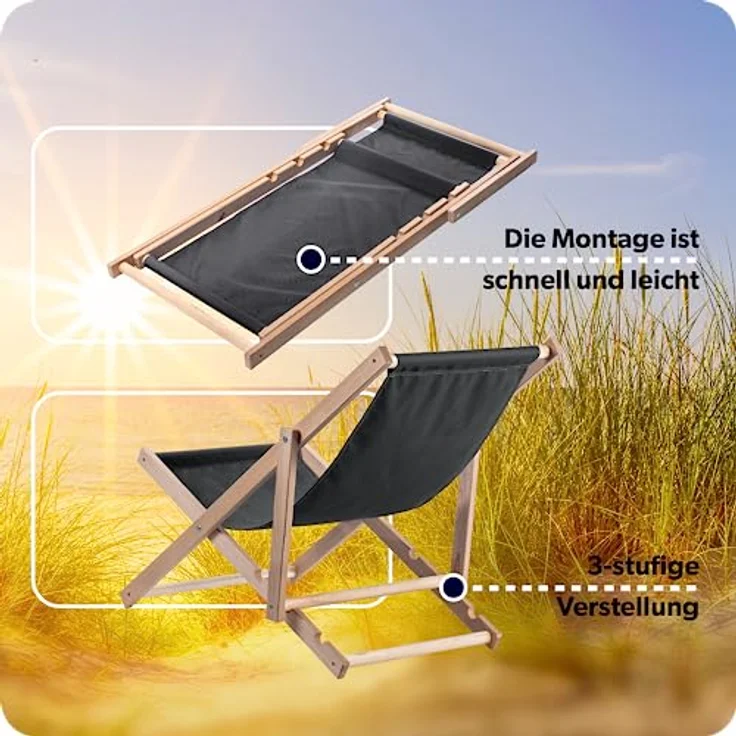 Kadax Holzliegestuhl, klappbar, aus Buchenholz, Graphit, 53x78 cm, für Garten und Terrasse, tragfähig bis 120 kg, UV- und feuchtigkeitsresistent – Bild 8