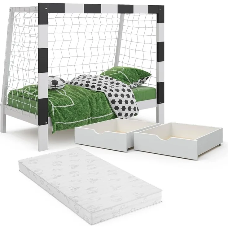 Kinderbett Football goal Weiß 178 x 142.5 cm mit Schublade und Matratze Vitalispa – Bild 7