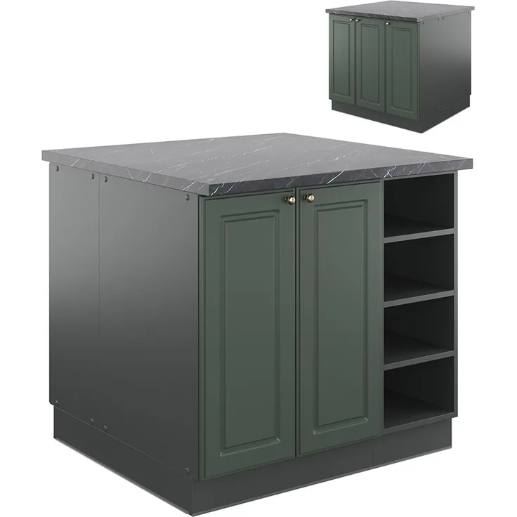 Kücheninsel Fame-Line Grün-Gold Landhaus/Anthrazit 90 cm ohne Arbeitsplatte Vicco