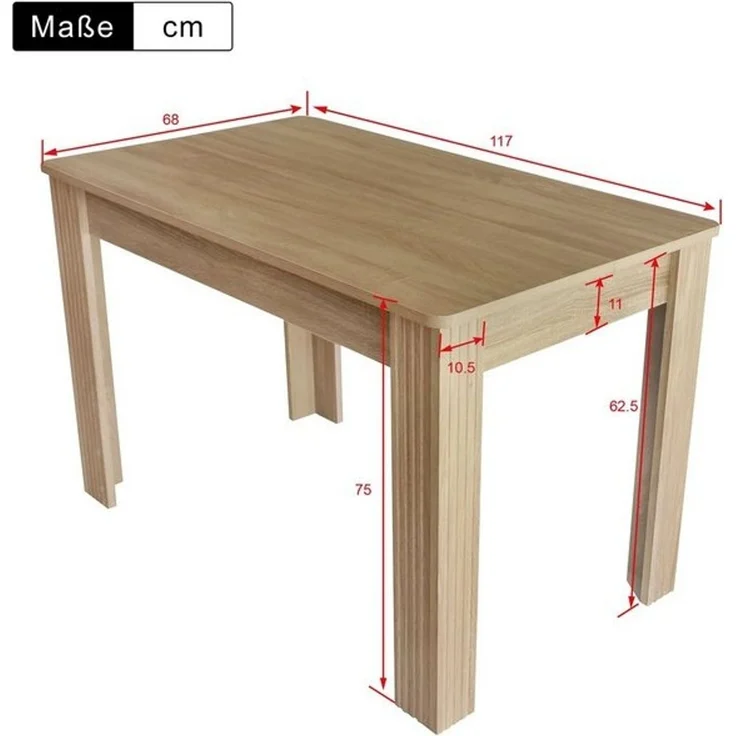Flieks Esstisch (1-St), Rechteckiger Esszimmertisch Schreibtisch Küchentisch 116*65*75cm – Bild 4