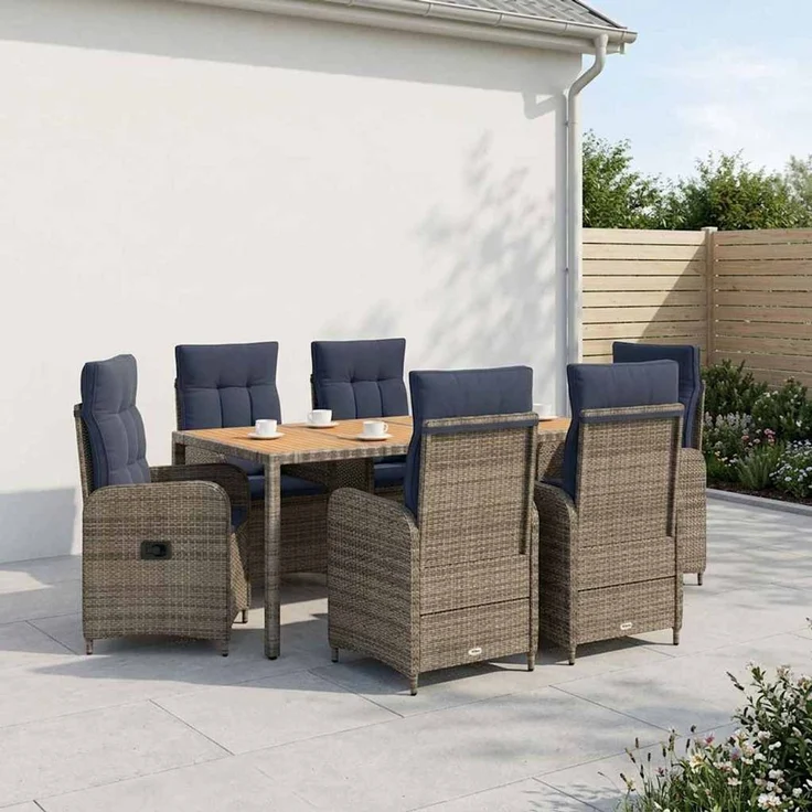 vidaXL Outdoortisch-Set 7 stk. Grey and Navy Blue 150 x 90 x 75 cm 3422290 – Bild 1