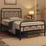 Yaheetech Bettgestell 90x190 cm, Vintage Metallbett Bettrahmen mit Hohem Kopfteil, Moderner Minimalistischer Einzelbett mit Lattenrost & Stauraum unter dem Bett, Gästerbett für Schlafzimmer, Schwarz