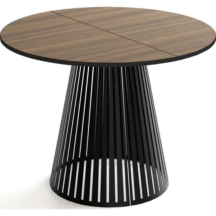 WFL GROUP Esstisch Naro Black ausziehbar rund mit schwarzen Lamellen, Metallbeinen (MADE IN EU, erhältlich in 2 Größen – 100/120 cm, ausziehbar auf 180/200 cm), platzsparender Tisch mit Lamellen für Küche, Esszimmer oder Wohnzimmer