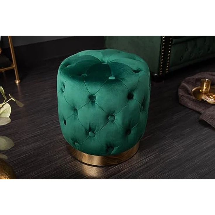 riess-ambiente Sitzhocker MODERN BAROCK 37cm dunkelgrün / gold, Hocker · Samt · Metall · Chesterfield-Design – Bild 5