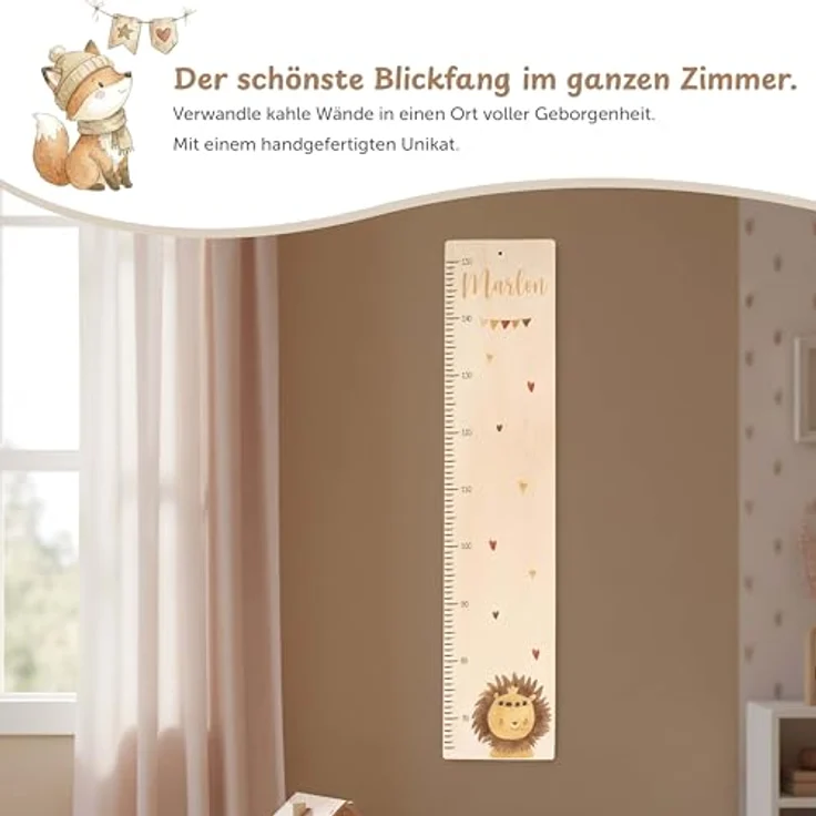 KIDSMOOD - Messlatte für Kinderzimmer Personalisiert, 70-140 cm - Messlatte Kinder Holz personalisiert Mit Namen für Baby- & Kleinkinderzimmer - Individuelles Geschenk für Kinder und Babys zum Geburt – Bild 6