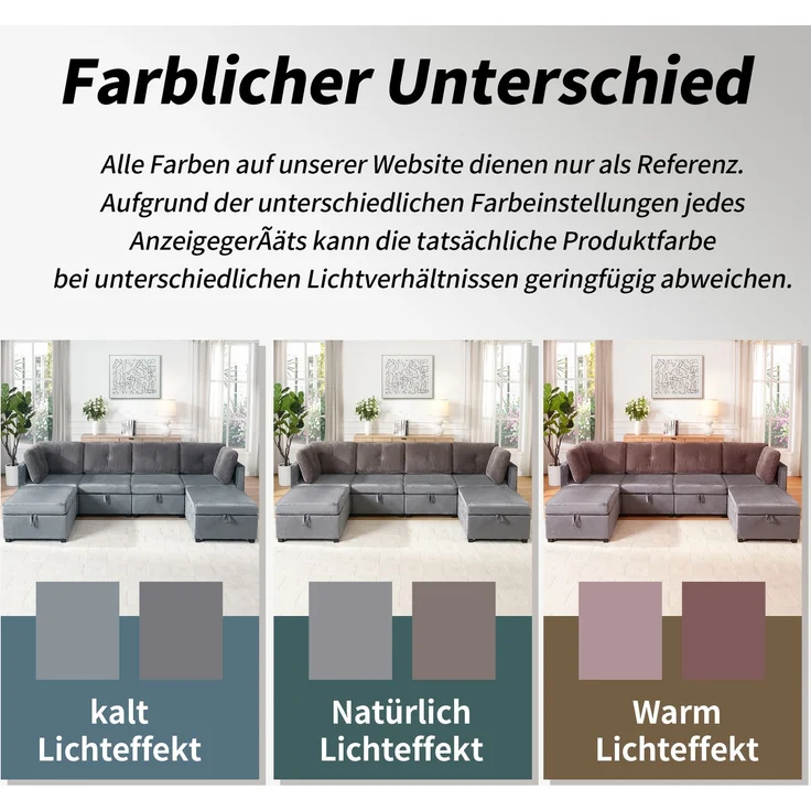 4-Sitzer Wohnlandschaft,H 85 x T 261 x B 132.5 cm, modular mit Samtbezug und Stauraum – Bild 8