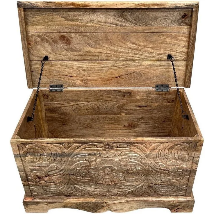 Oriental Galerie Truhe Indische Truhe Holz Natur Braun 80cm (1 St), Couchtisch, Holztruhe, Antik, Wäschetruhe, Möbeltruhe, Holzkiste – Bild 2