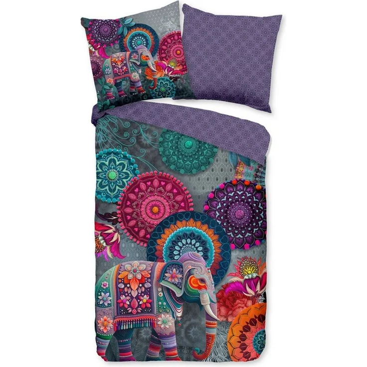 hip Bettwäsche 100% Baumwolle, Flanell, 2 teilig, bunte Mandalas, Elefant, Wendebettwäsche – Bild 1