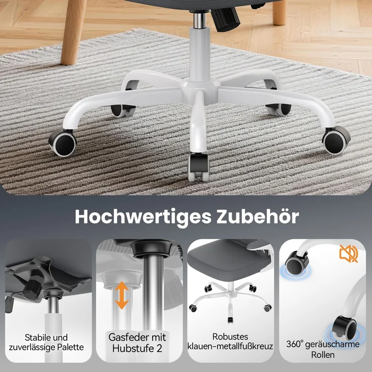 Botifly Ergonomischer Bürostuhl, Mesh-Gewebe, Grau/Weiß, 90°-120° Wippfunktion, 10 cm Höhenverstellbar, 52 x 25.5 x 62 cm – Bild 6