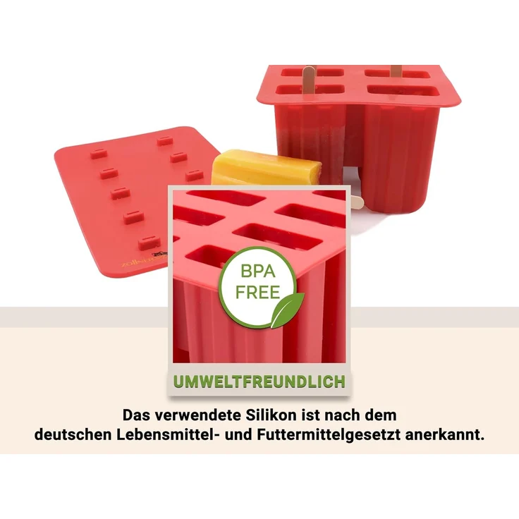 ZOLLNER Eisformen aus Silikon mit 10 Holzstäbchen für Eis am Stiel, rot – Bild 4