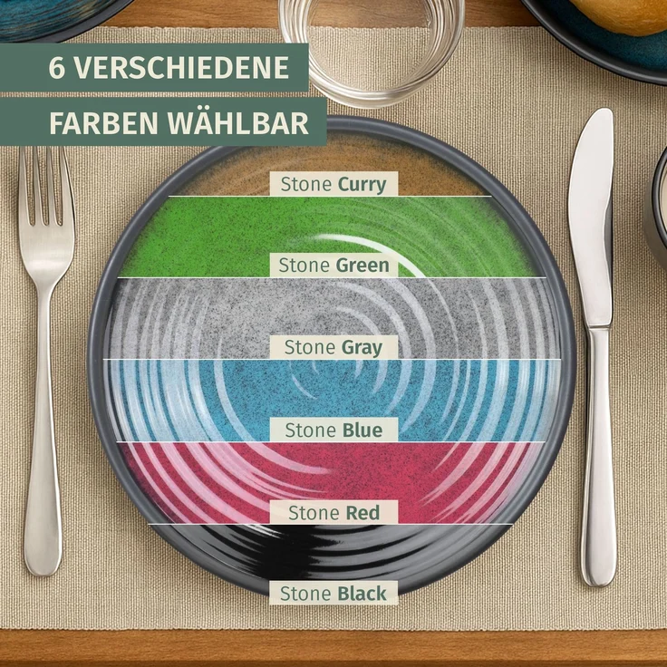 Moritz Camping Tafelgeschirr aus Melamin für 4 Personen 12-teilig | spülmaschinenfest | Picknick Geschirrset | Geschirr Campinggeschirr I Stone Curry Design – Bild 7