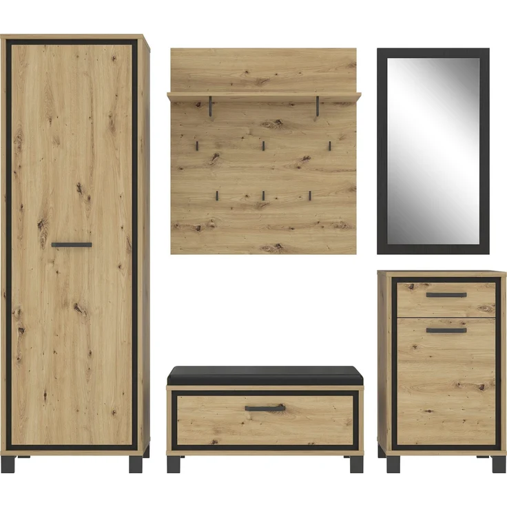Garderobenpaneel >Travis< in Artisan Eiche, Holzwerkstoff - 90x100x30cm (BxHxT) – Bild 4