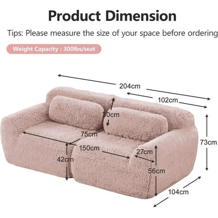 Odikalo Sofa Ecksofa Schlafsofa Modulares Sofa, Plüschstoff, 2-Sitzer Sofa, Plüschstoff, rahmenloses modulares Design, frei kombinierbar, mit Kissen. Weich, hochelastischer Schaumstoff, rutschfester Boden, geeignet für Wohnzimmer, Schlafzimmer, Arbeits... – Bild 4