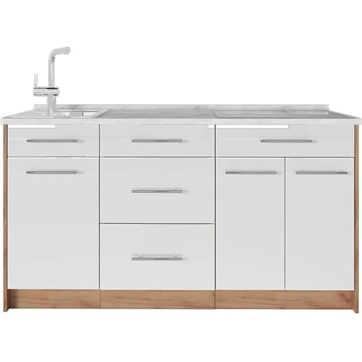 Küchenblock Fame-Line Weiß Hochglanz 150 cm, AP Marmor Vicco – Bild 1