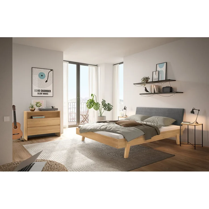 Hasena Bett Vasto Eiche bright mit Polsterkopfteil 140x200 cm, Fußhöhe 20 cm – Trento – Bild 2