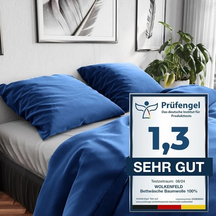 Wolkenfeld Bettwäsche Renforcé Bettwäsche Baumwolle - Natürlich weiches Schlafgefühl, Renforcé, 3 teilig, 135x200 cm, 155x220 & Übergrößen I inkl. Kissenbezüge 80x80 I uni – Bild 5