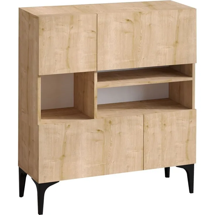 Calicosy 'KRISTA' Buffet mit 3 Fächern und 4 Türen, Eiche Dekor, H125 cm - Helles Holz