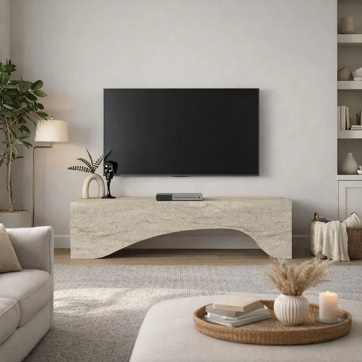 moebel17 Lowboard TV Lowboard Enigma Granit Optik Travertin Beige (Einzelmöbel, 1 St, Besteht aus 1 TV Lowboard), Pflegeleichte Oberfläche, Granitoptik – Bild 5