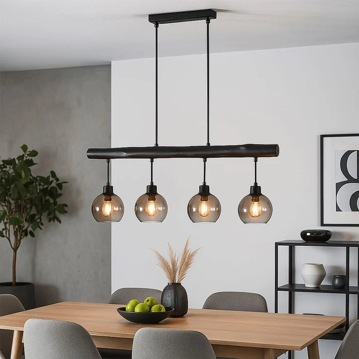 LED Hängeleuchte, Glas rauch, schwarz, Höhenverstellbar, L 85 cm – Bild 3