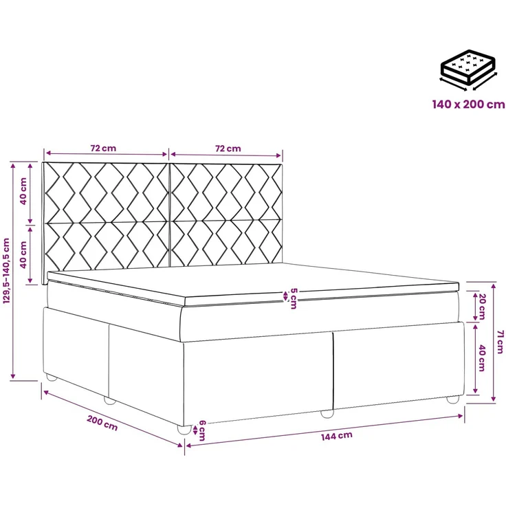 vidaXL LED Boxspringbett mit Matratze Schwarz 140x200 cm Stoff 3455883 – Bild 12