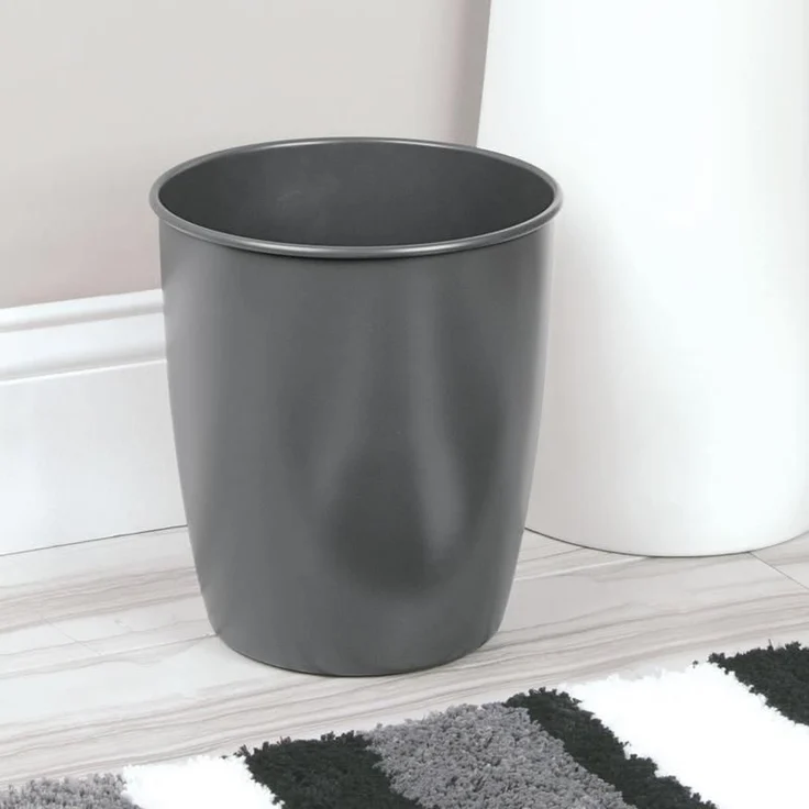 mDesign Mülleimer Abfalleimer Papierkorb Badmülleimer Rund Metall Dunkelgrau – Bild 3