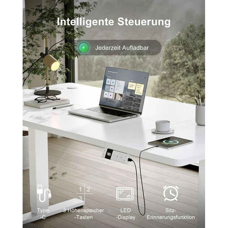 Devoko Elektrisch Höhenverstellbarer Schreibtisch Holzwerkstoff und Metall Weiß 120 x 80 x 72-118 cm – Bild 4