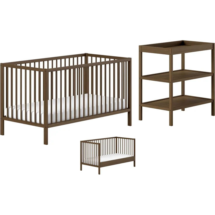 DINO Baby-/Junior Set best. aus Baby/Juniorbett und Wickelregal, Buche massiv natur lackiert – Bild 2