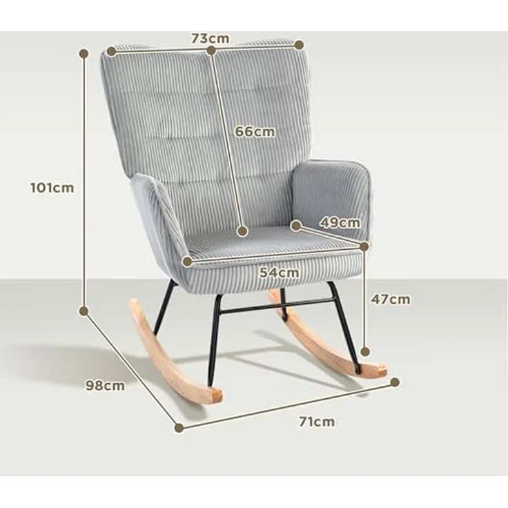 HOMCOM Schaukelstuhl, Schaukelsessel mit Kordoptik, Armlehne, Sessel mit Holzkufen, Relaxsessel für Wohnzimmer, Schlafzimmer, Hellgrau – Bild 4