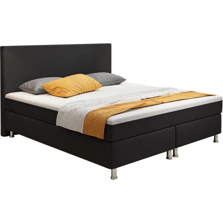 Boxspringbett B007 180x200 cm Schwarz mit Topper-Optik