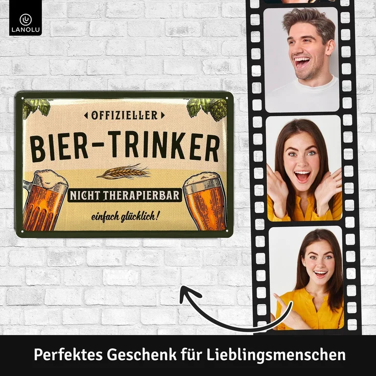 LANOLU Blechschild Bier trinker - 20x30cm – Metall – Mehrfarbig – 20130 – Bild 4