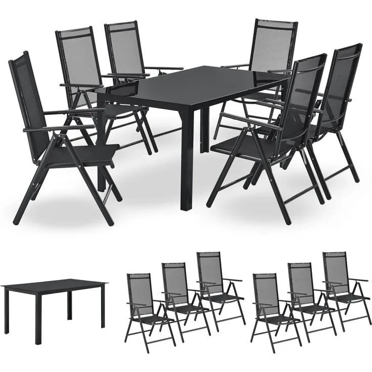 Juskys Aluminium Gartengarnitur Milano Gartenmöbel Set mit Tisch und 6 Stühlen Dunkel-Grau mit schwarzer Kunstfaser Alu Sitzgruppe Balkonmöbel