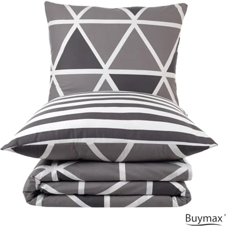 Buymax Bettwäsche Memento, Bettgarnitur, Bettbezug Set, Renforce: 100% Baumwolle, 4 teilig, mit Reißverschluss, modern, Karo, Streifen, Grau, Weiß, 135x200 cm – Bild 6