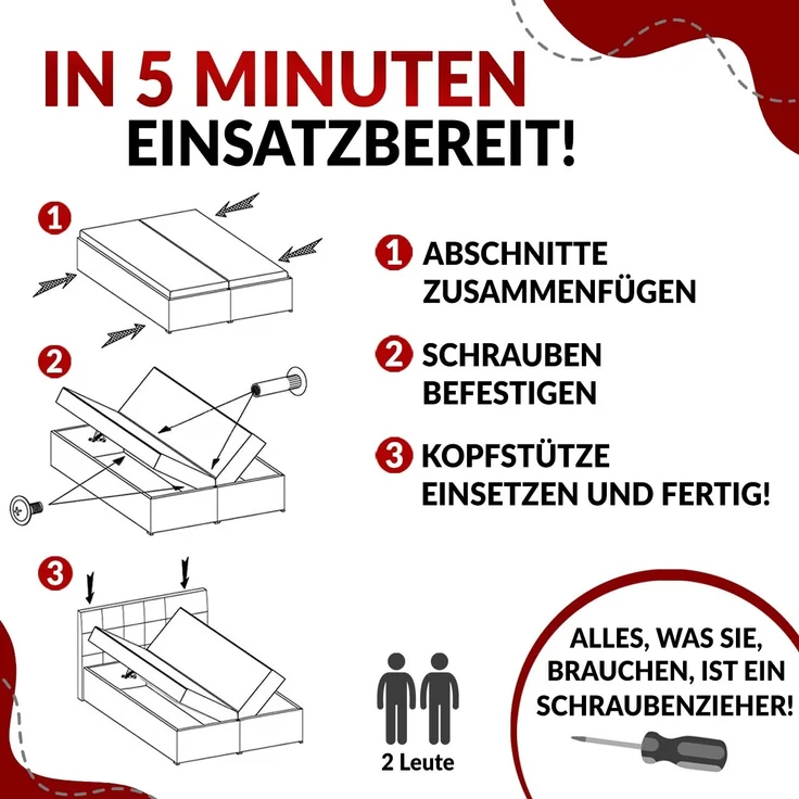 Boxspringbett mit Kopfteil und Topper, Doppelbett - RICO - 200x200cm - Braun Velours - H3 – Bild 7