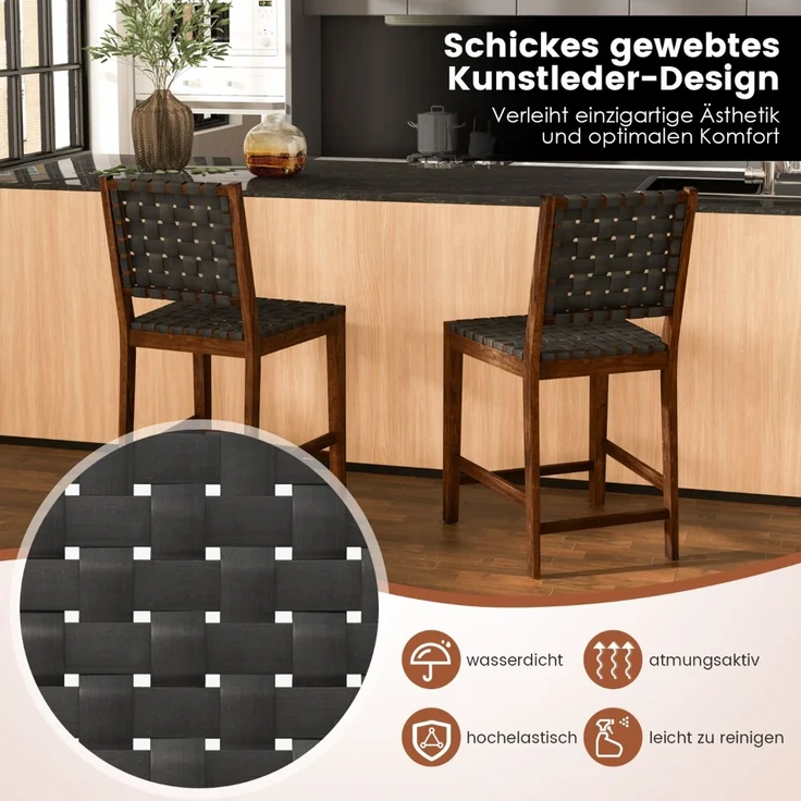 2er Set Esszimmerstühle mit Gewebter Rückenlehne Holzstuhl bis 150 kg Belastbar Schwarz – Bild 5