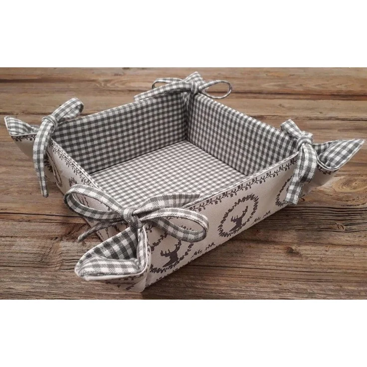 matches21 HOME & HOBBY Vorratsdose Brotkorb aus Stoff RESI Grau, kariert mit Hirsch Druck, in 20x20 cm, Textil, (1-tlg), Wiederverwendbar & Waschbar bis 30 Grad – Bild 1