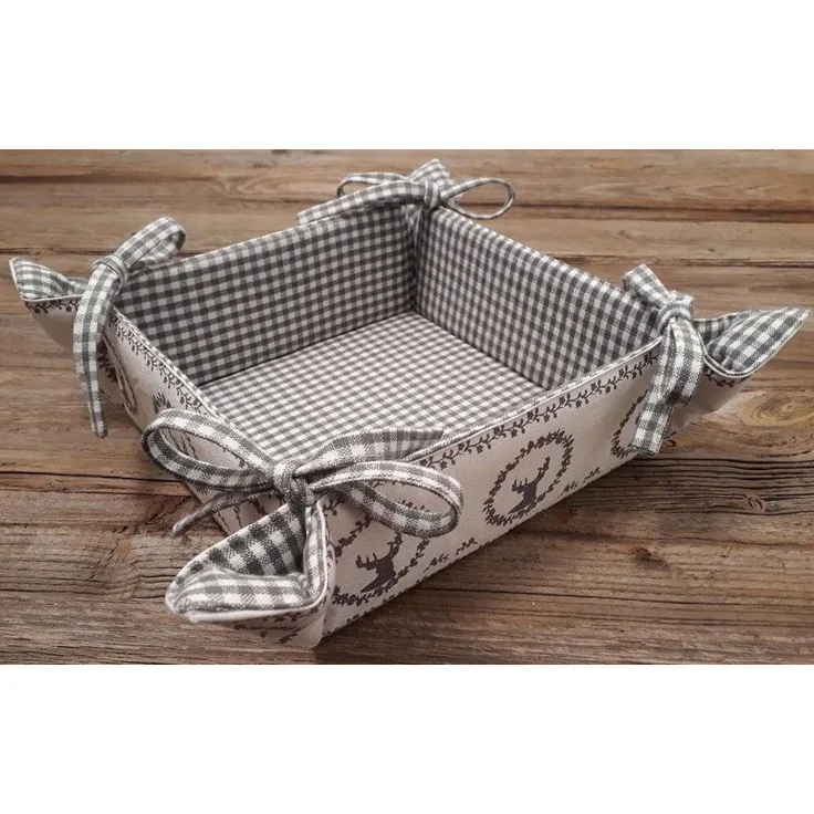 matches21 HOME & HOBBY Vorratsdose Brotkorb aus Stoff RESI Grau, kariert mit Hirsch Druck, in 20x20 cm, Textil, (1-tlg), Wiederverwendbar & Waschbar bis 30 Grad