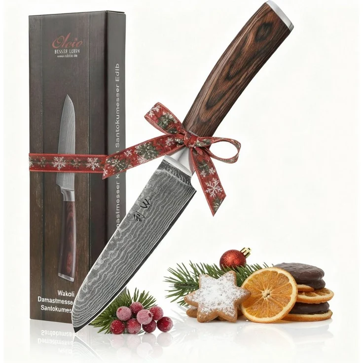 Wakoli Santokumesser EDIB Damast Kleines Santoku I Küchenmesser Kochmesser I12cm Klinge, VG10 Kern, 67 Lagen Damaststahl, Pakkaholzgriff, inkl. Geschenkbox – Bild 5