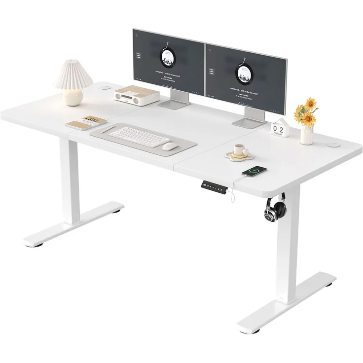 JUMMICO Schreibtisch elektrisch höhenverstellbar mit USB-Ladeanschluss, Weiß, 160x70 cm – Bild 3