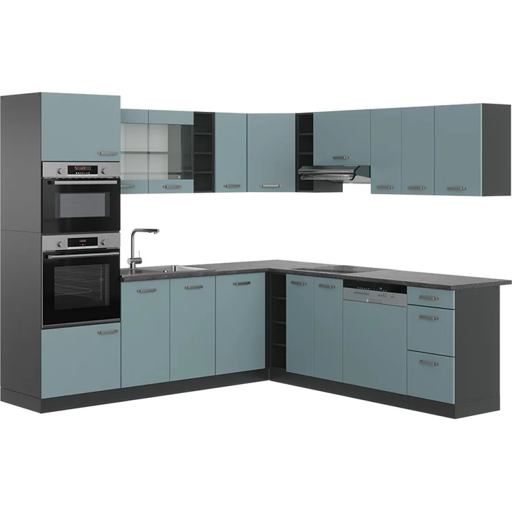 Eckküche R-Line Blau-Grau/Anthrazit 247 x 237 cm ohne Arbeitsplatte Vicco – Bild 1